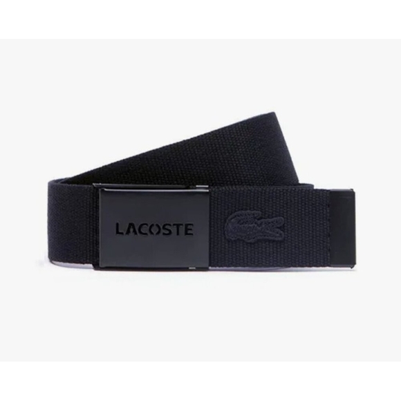 Lacoste Men’s Navy Blue Webbed Belt | Silver Logo Buckle Casual Designer Accesso - Picture 10 of 11